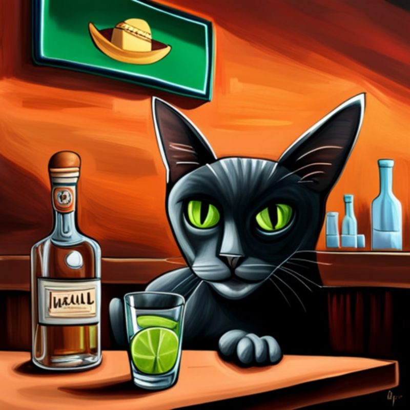 mexican cat in bar drinking